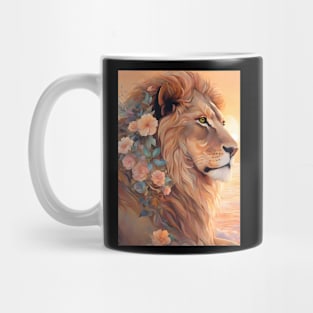 Floral Lion With Sunset Pastel Art Mug